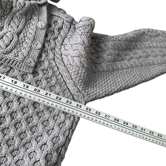 Aran Crafts Fisherman Sweater Women XL Gray Wool Button Crossover Collar New - Picture 7 of 9